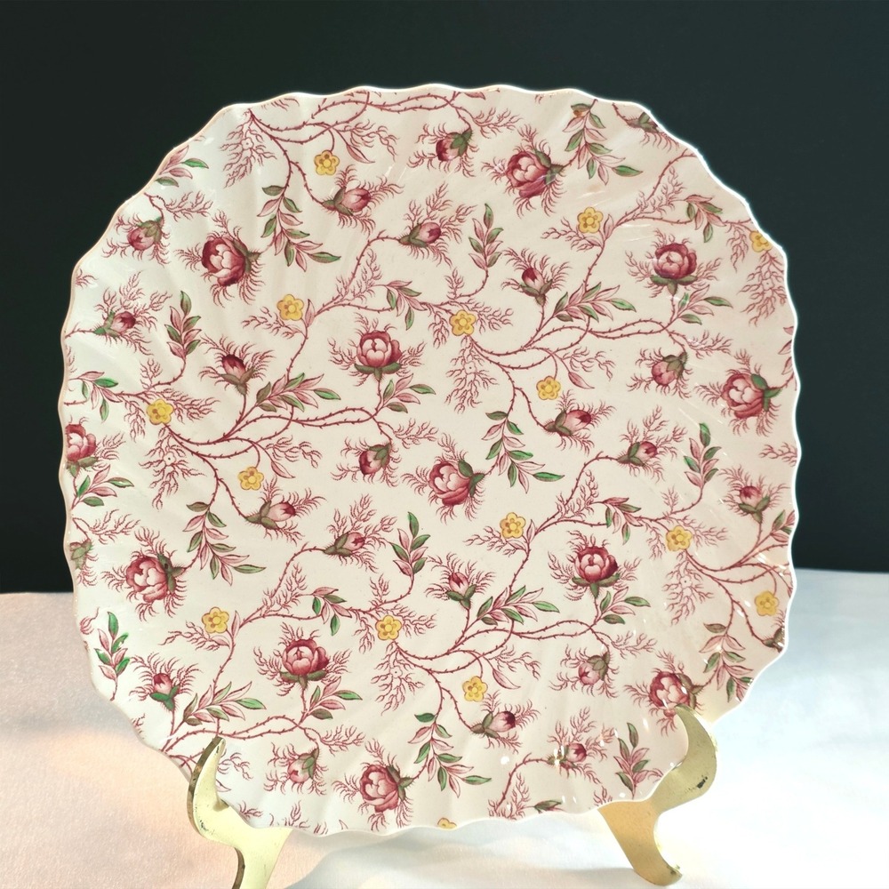 Copeland Spode Floral Chintz Plate, Square Scalloped Server, Salad Dessert 8.25"
